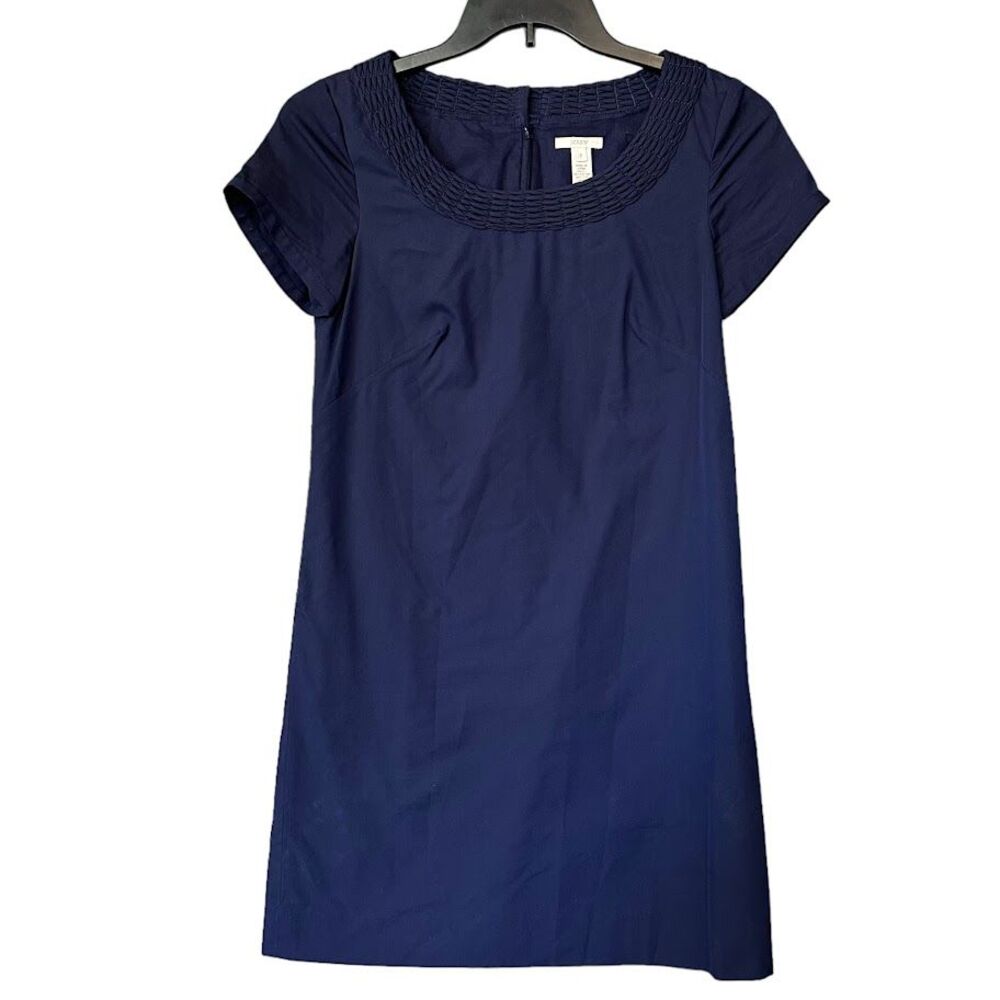 J.Crew Silk Blend Navy Blue Braided Beck Short Sleeve Shift Dress Womens 2